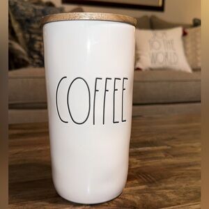 Rae Dunn Tall Ceramic White COFFEE jar canister cellar wood lid collectible